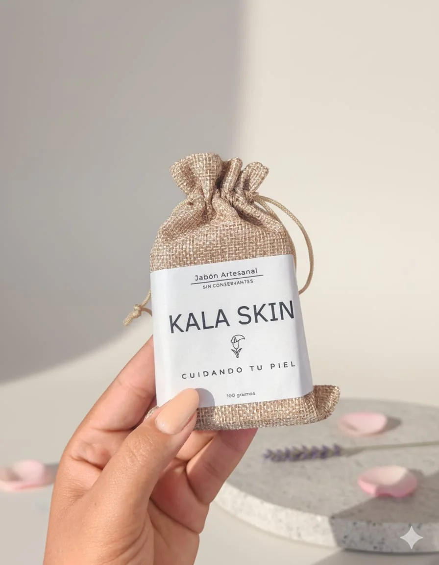 Empaque individual Kala Skin sostenido en una mano